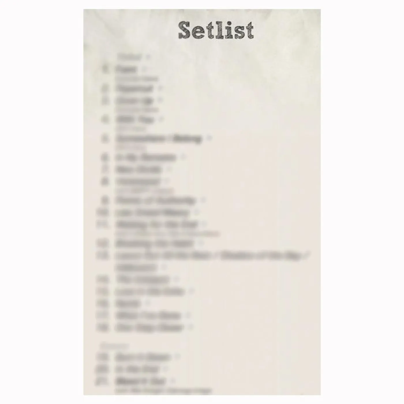 Jackie Bristow - Signed Setlist From a Show