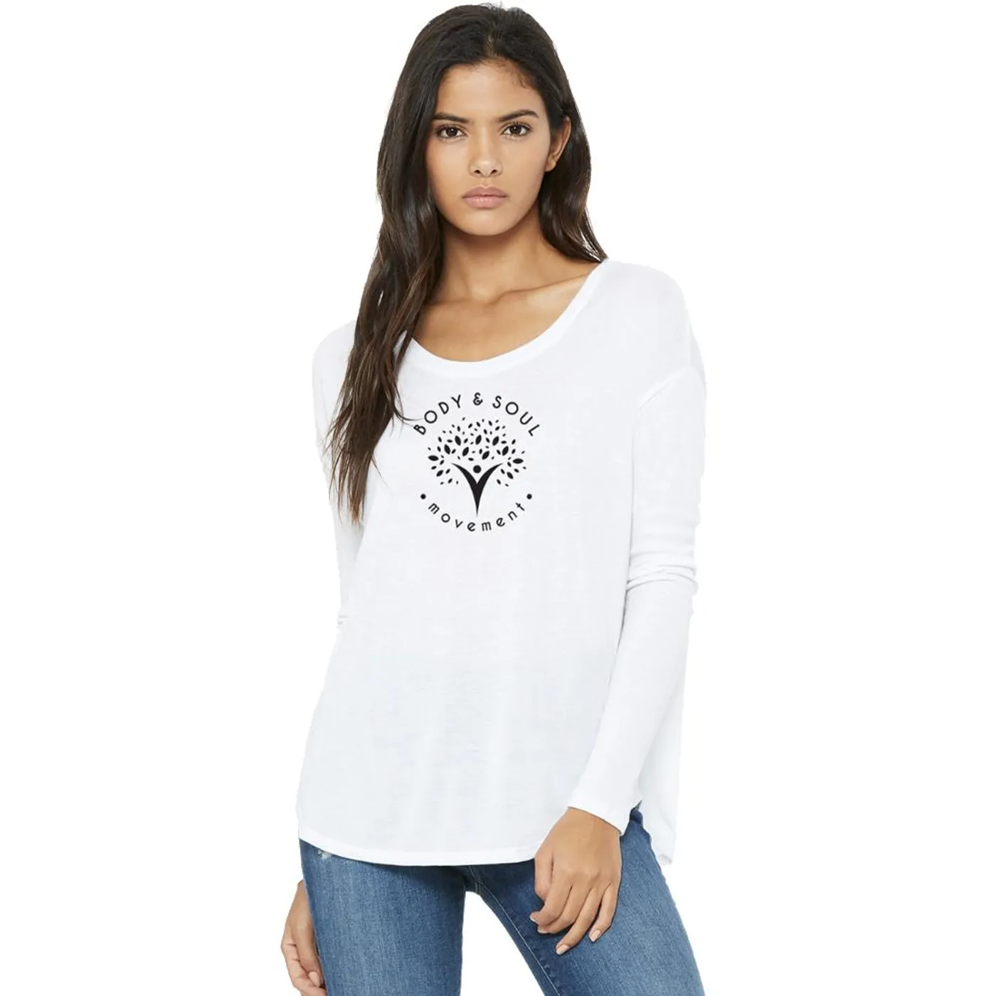Body & Soul Movement Body and Soul Movement - Circle Logo Flowy Long Sleeve Tee (White)