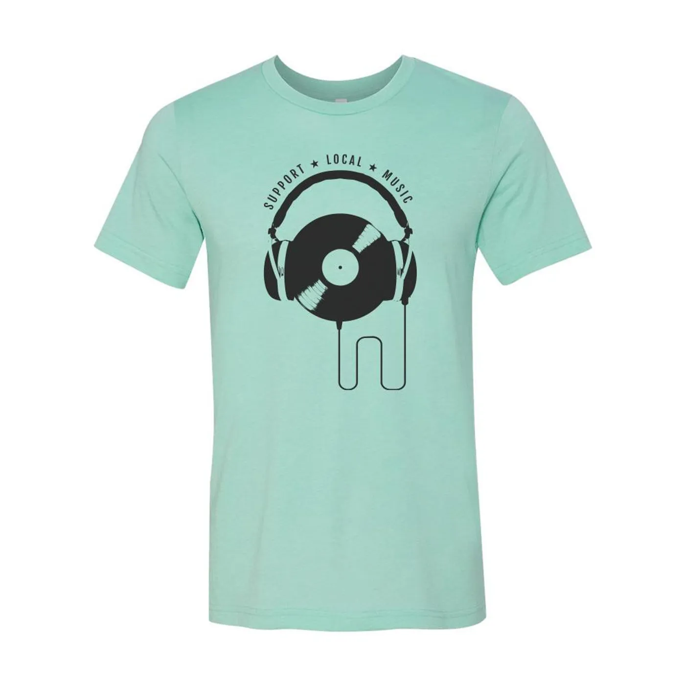 Support Local Music - Vinyl Headphones Tee (Heather Mint)