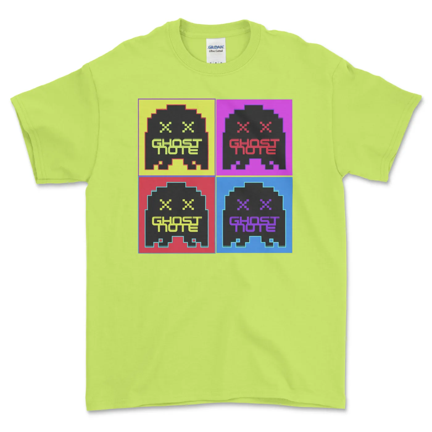 Ghost-Note -  7 Color Quadrant Logo on Neon Safety Green Unisex Tee