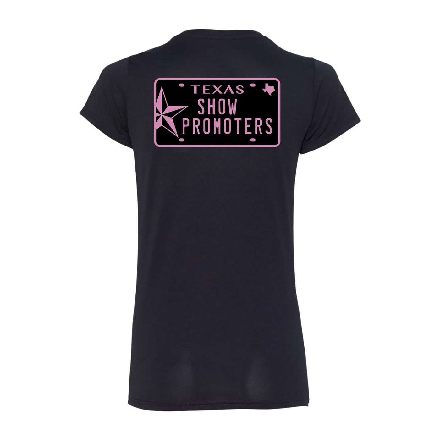Ladies Throwback Texas Show Promoters Pink License Plate V-Neck Tee