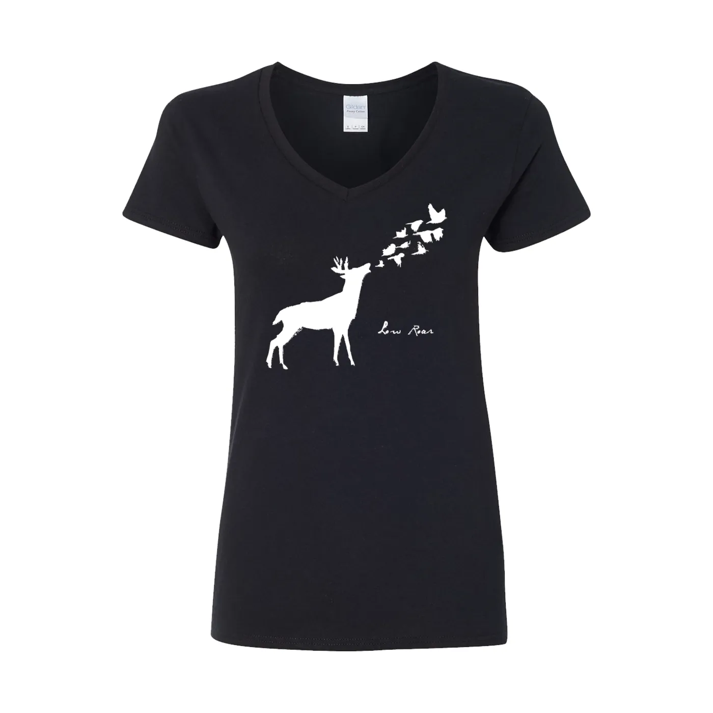 Low Roar - Deer and Birds Womens Black T-Shirt