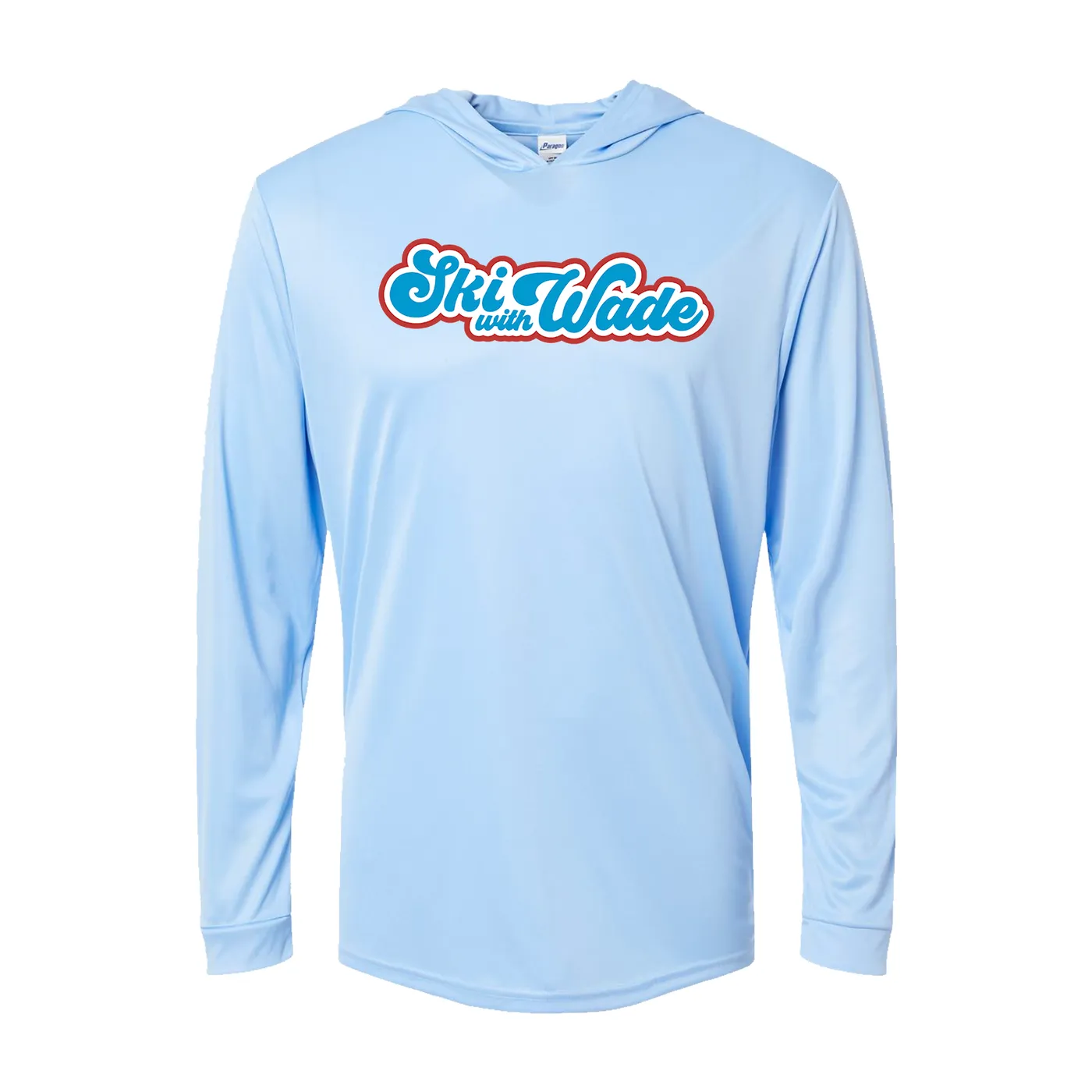 Ski With Wade - Light Blue Hooded Long Sleeve Logo Tee