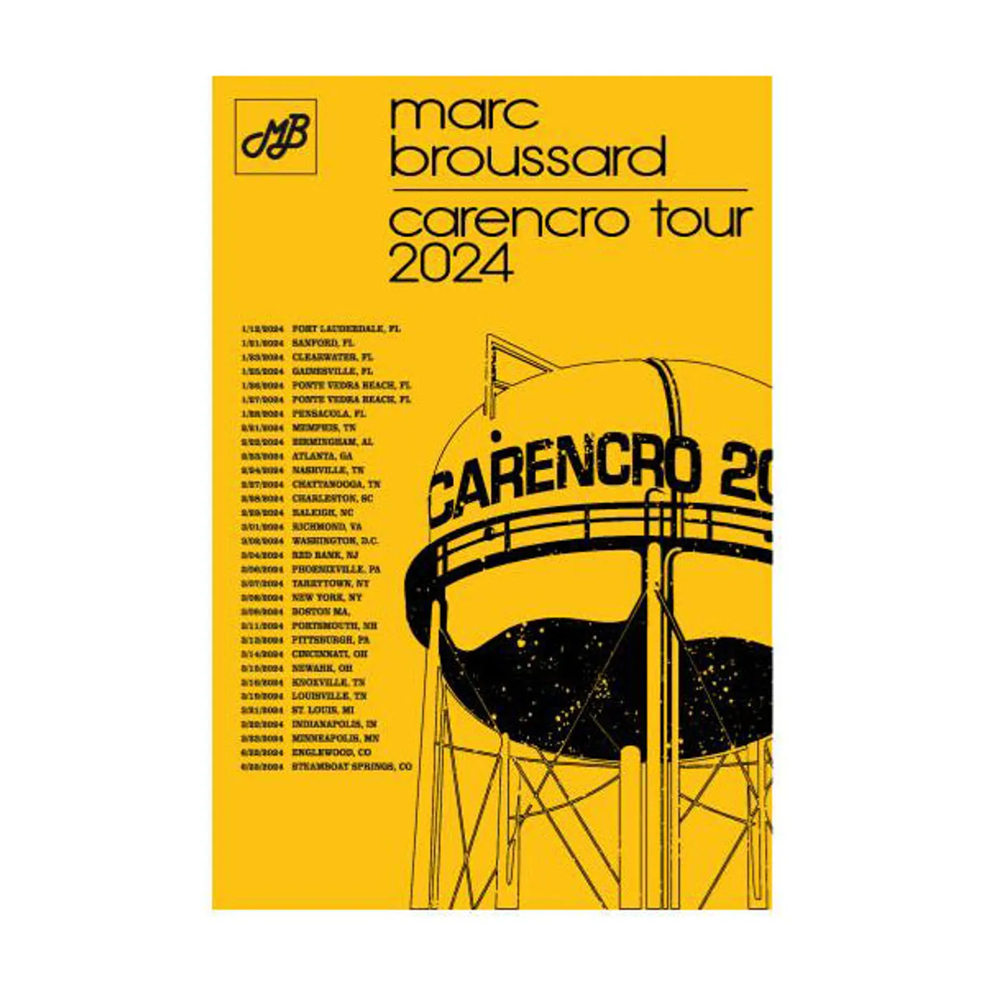 Marc Broussard - 2024 Carencro Tour Poster (Dates through March 2024)
