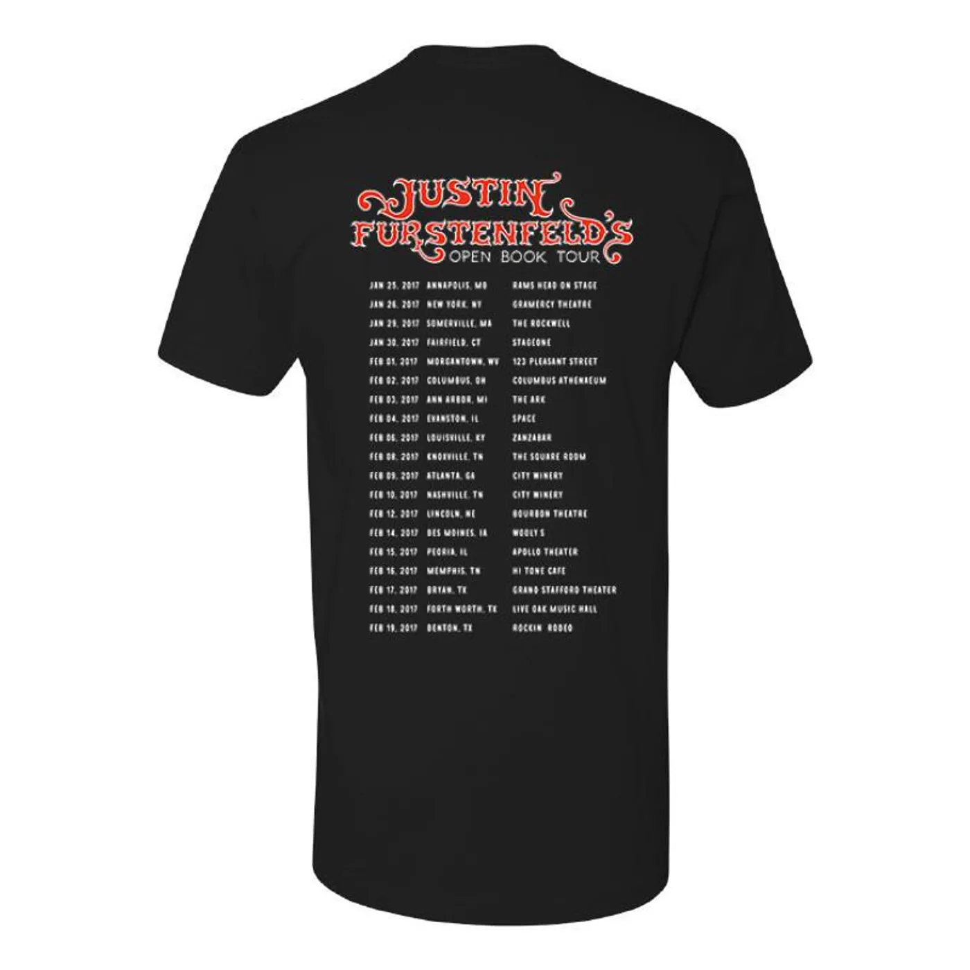 Justin Furstenfeld - Open Book 2017 Tour Tee SMALL ONLY