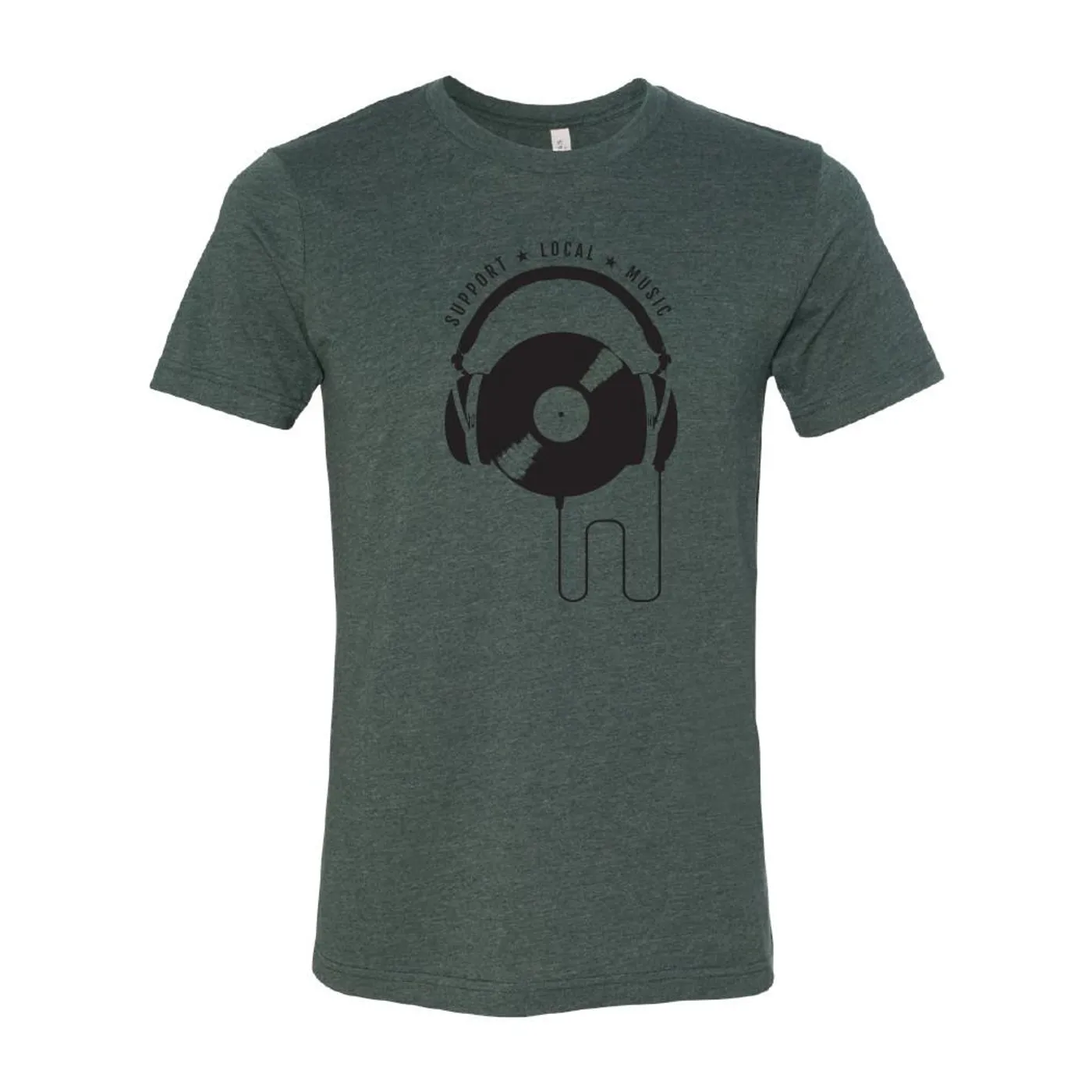 Support Local Music - Vinyl Headphones Tee (Heather Forest)