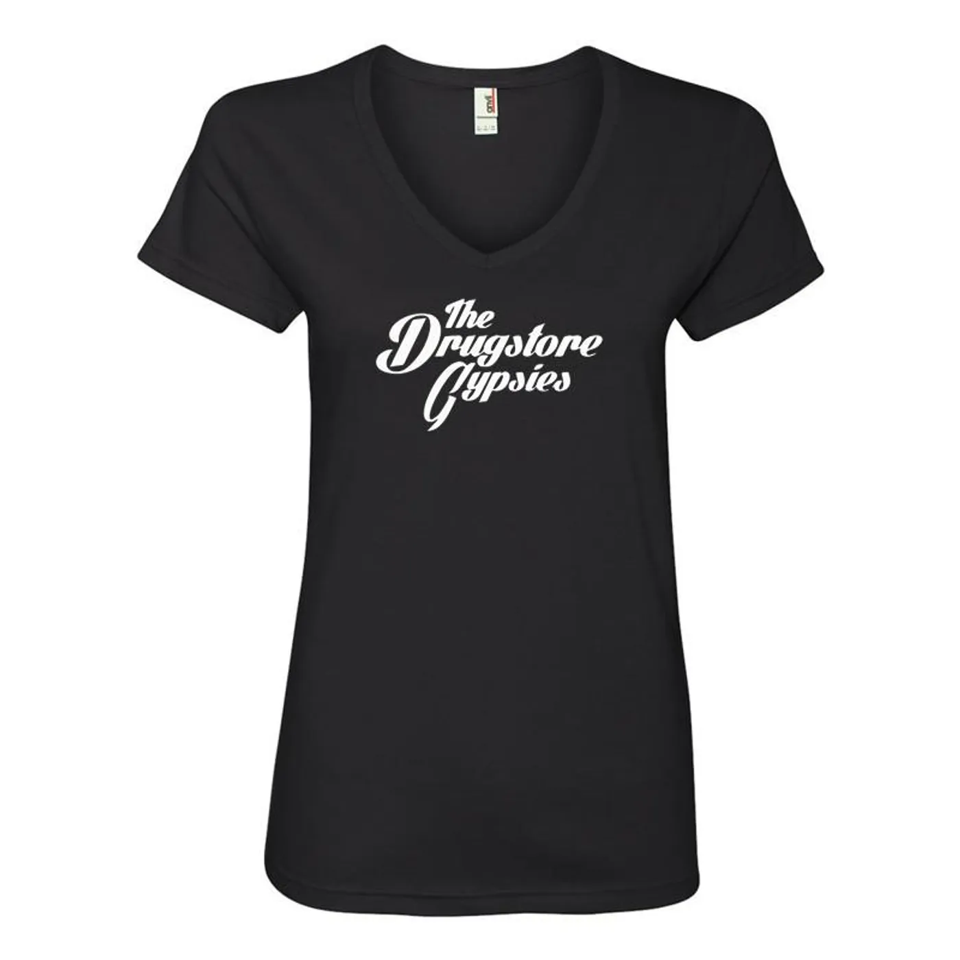 The Drugstore Gypsies - Ladies Logo V-neck Tee (Black)