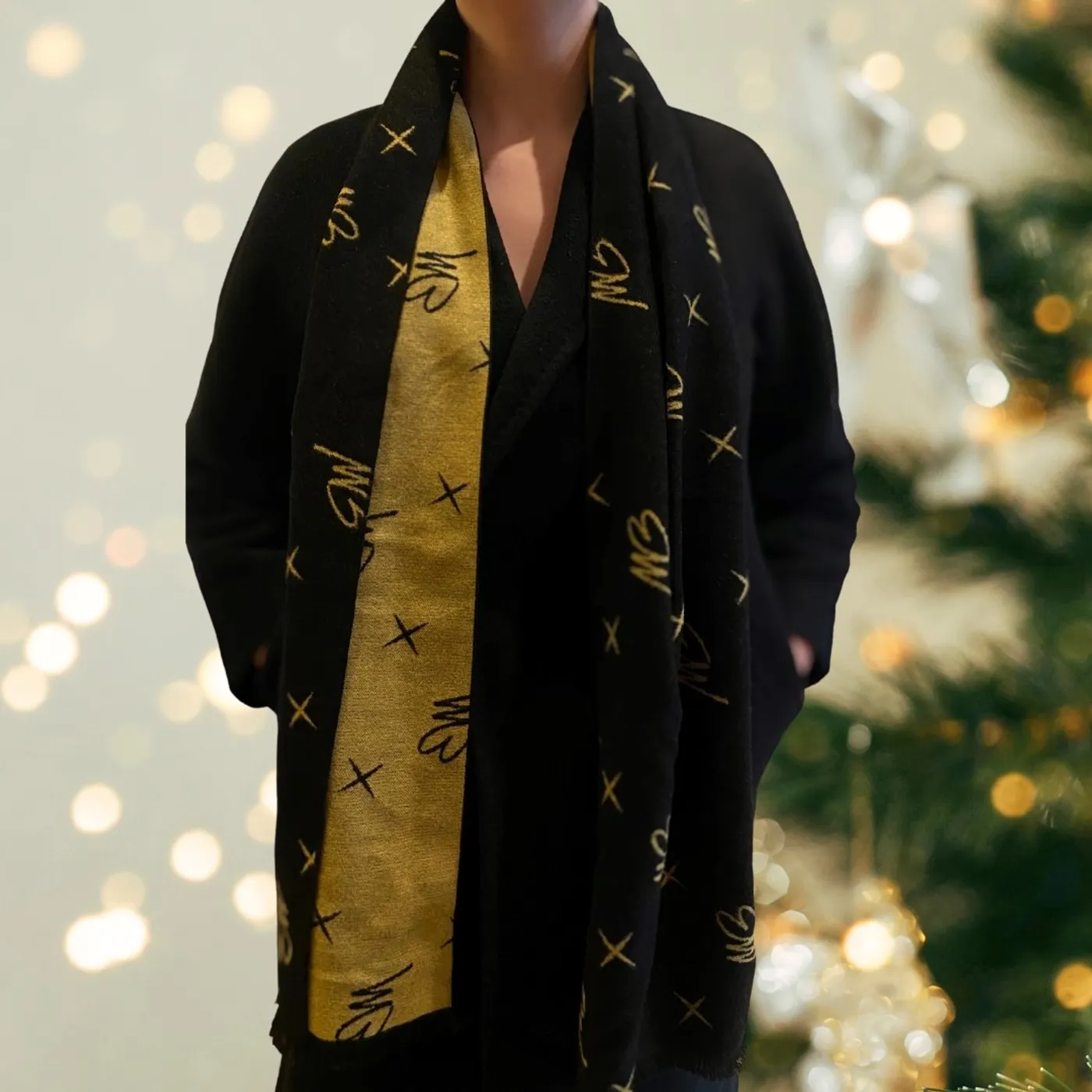 Michael Bublé  Initials Black and Gold Woven Scarf