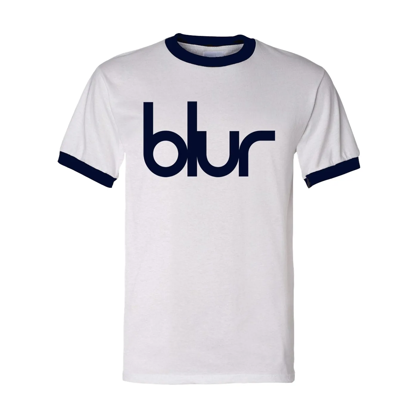 【BLUER】BLR BLURRED LOGO PRINTED OVER-FIT T-SHIRTS WHITE Blur Logo Ringer T-Shirt White and Blue