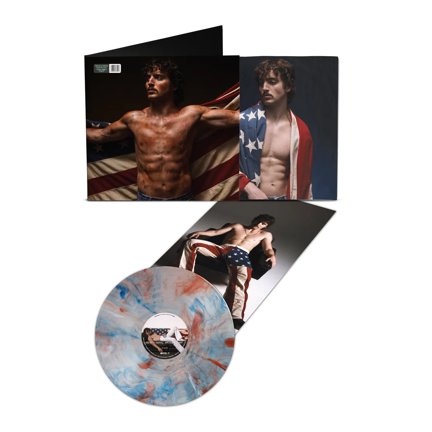 Benson Boone American Heart - Red, White, and Blue Marble on Translucent Clear vinyl