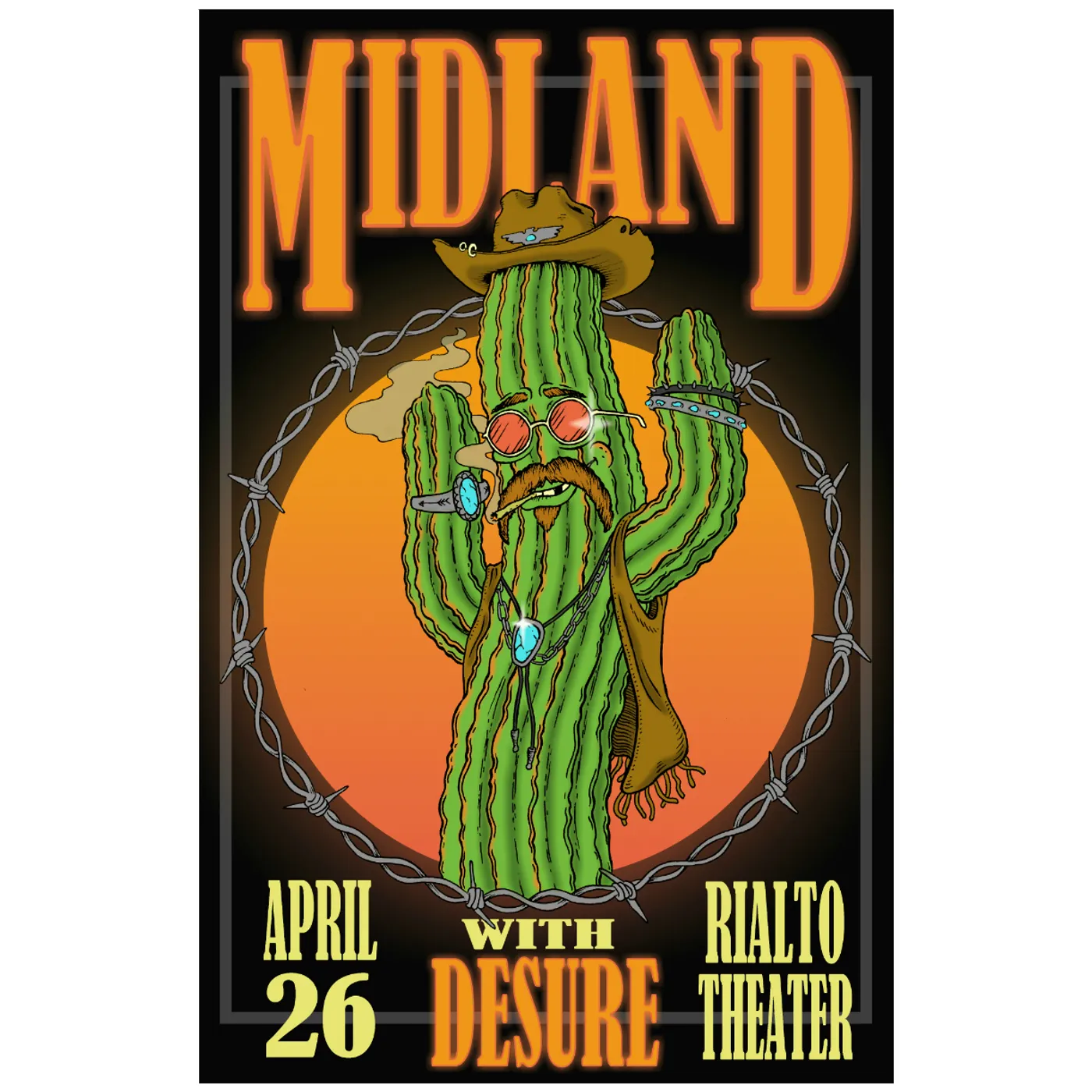 Midland Rialto Theatre Dancing Cactus Signed Lithograph