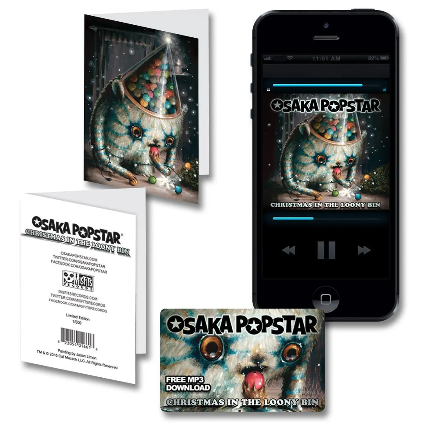 Misfits OSAKA POPSTAR “CHRISTMAS IN THE LOONY BIN”: DIGITAL SINGLE W/ SIGNED & #’D LTD ED HOLIDAY CARD