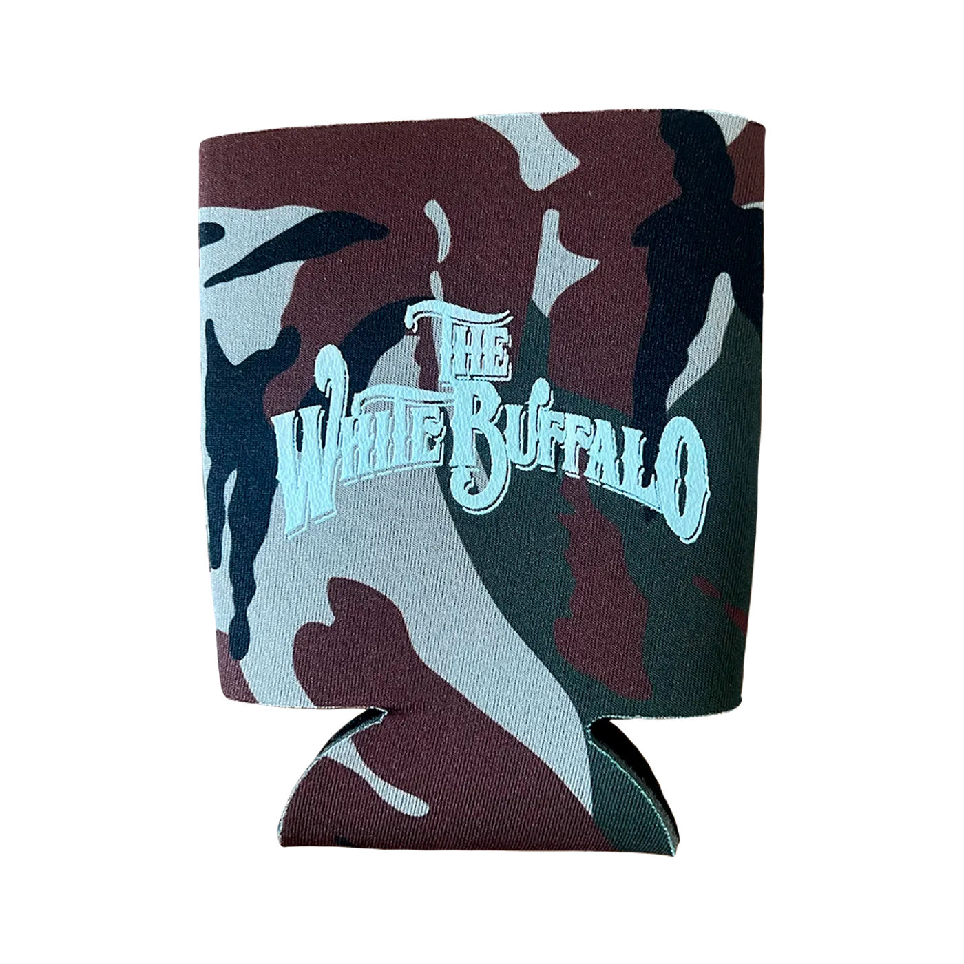 The White Buffalo Logo Camo Can Cooler