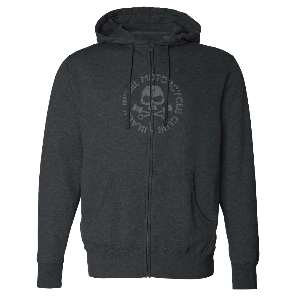 SKULL & PISTONS CHARCOAL ZIP HOODIE